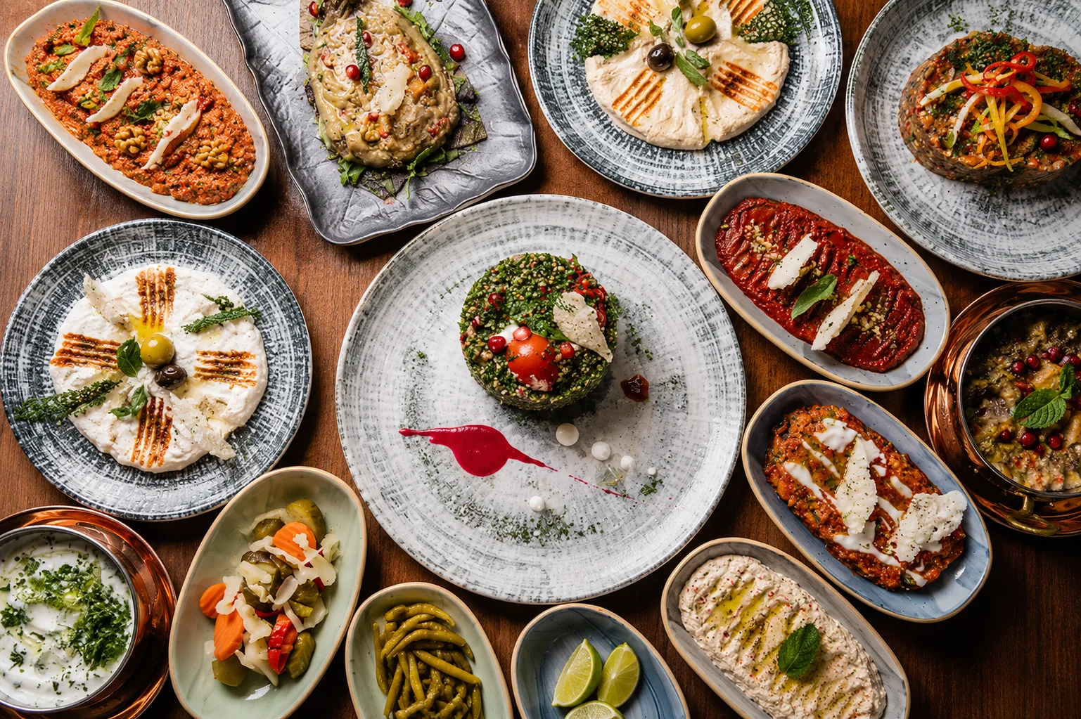 A colourful spread of Turkish meze