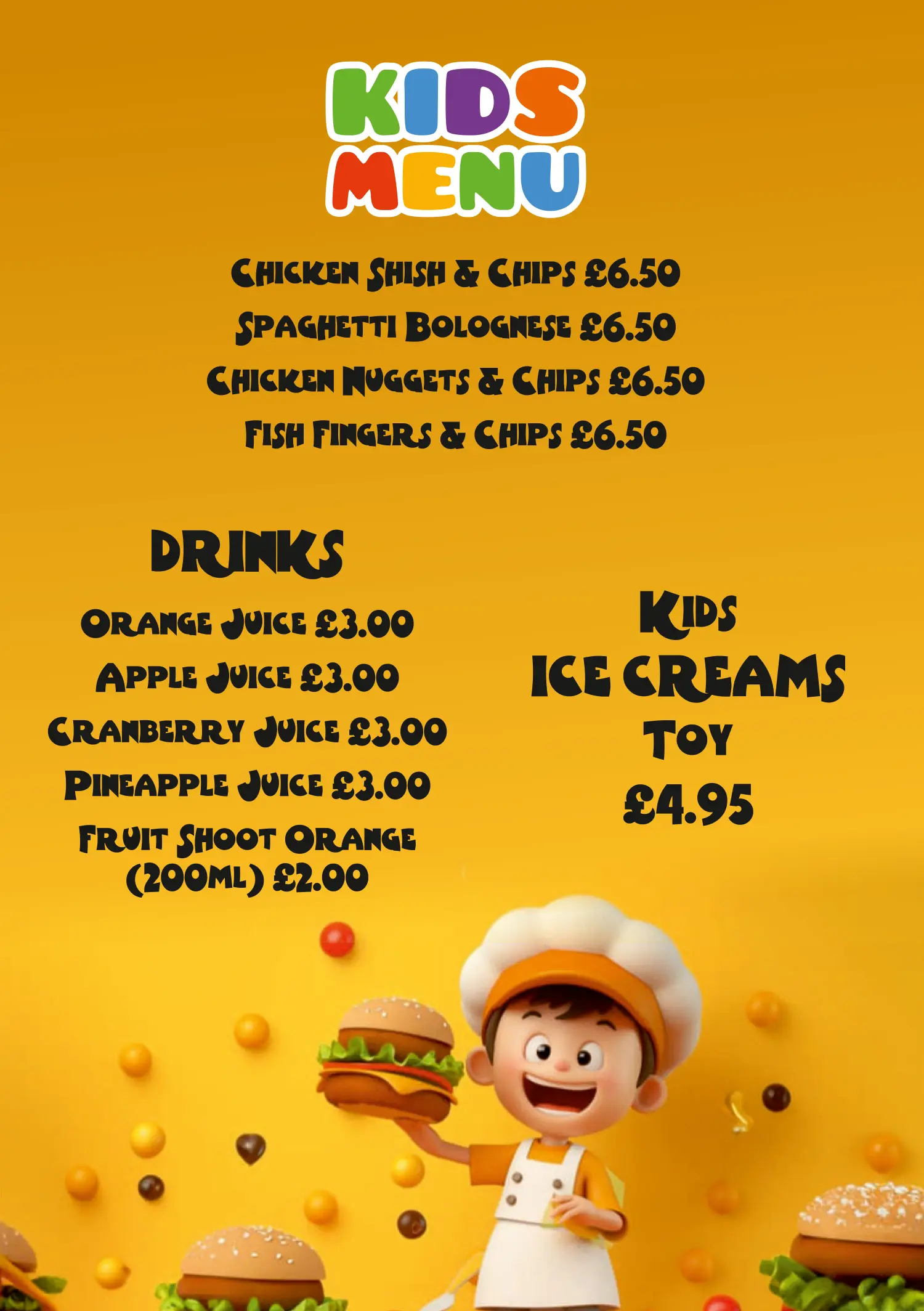 Istanbul Bar & Grill kids menu