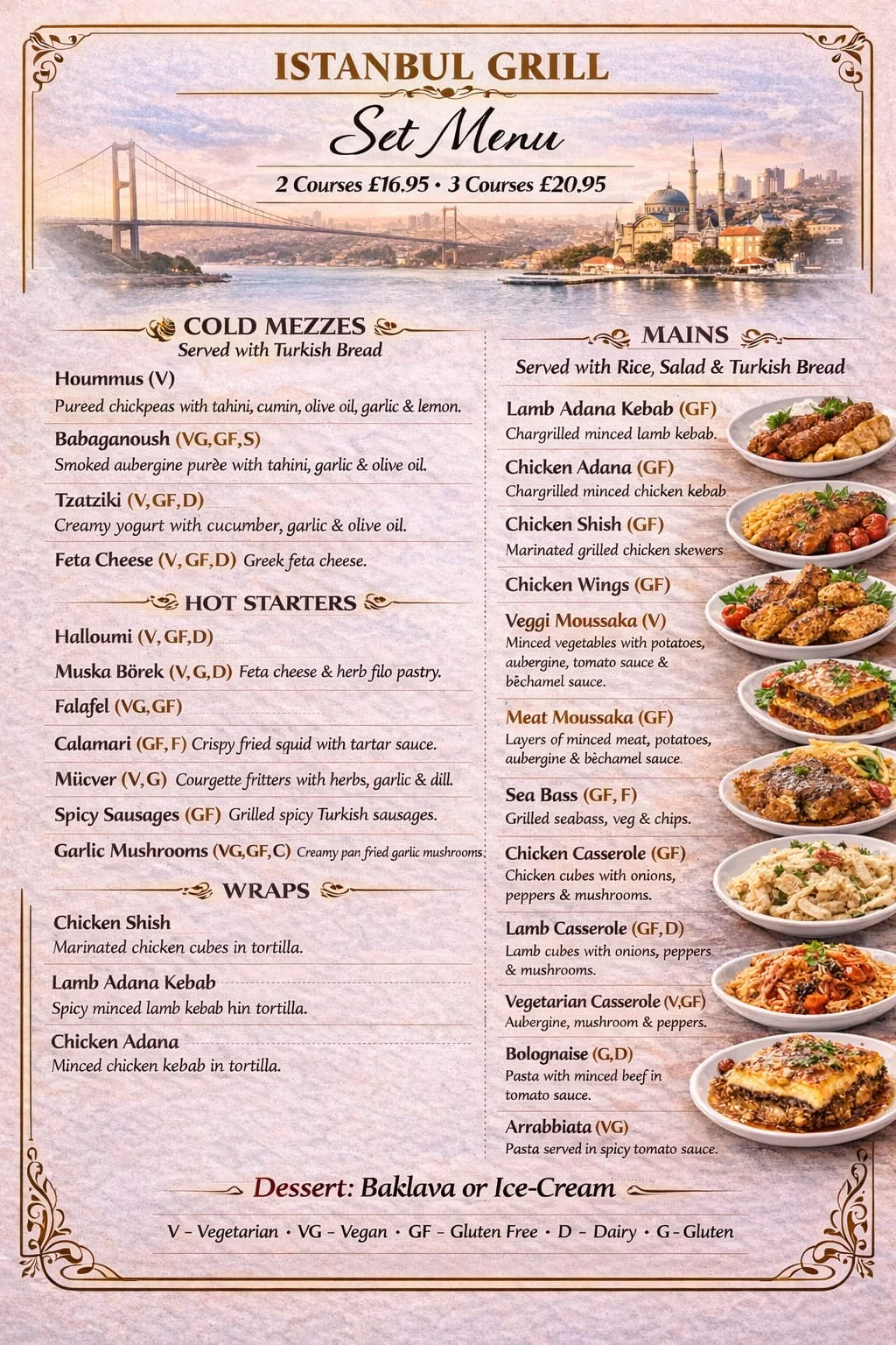 Istanbul Bar & Grill daytime set menu dishes and prices